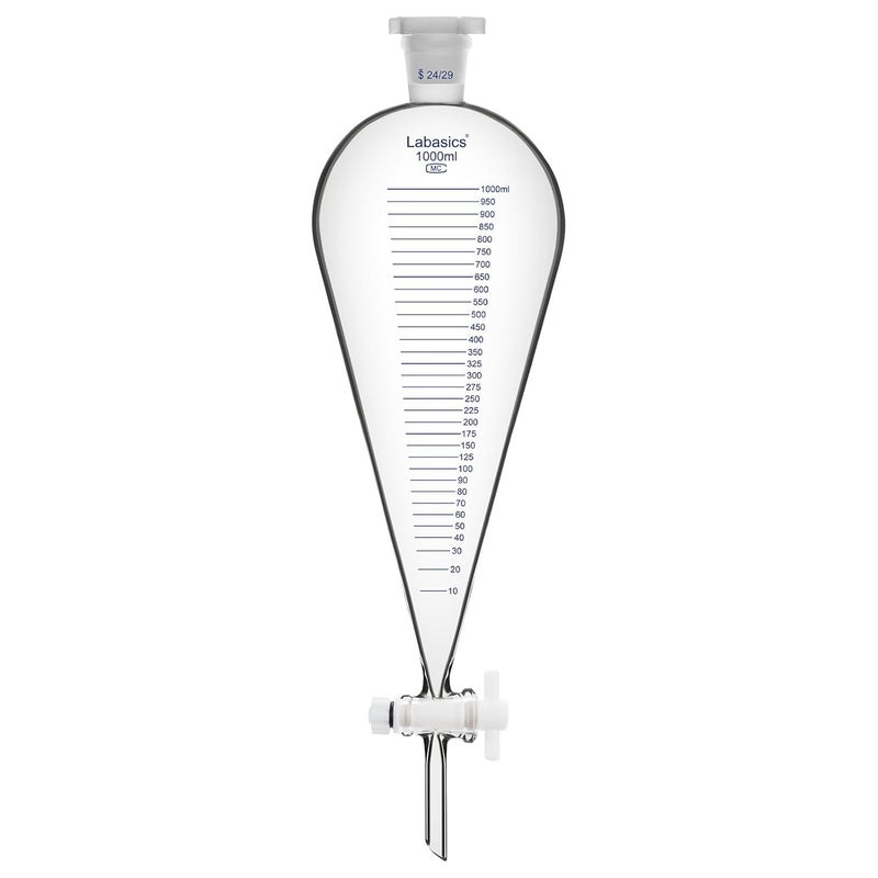 Labasics Graduated Separatory Funnel, 1000 ml Heavy Wall Borosilicate Glass Separating Funnel with 24/29 Joint and PTFE Stopcock - Image 1
